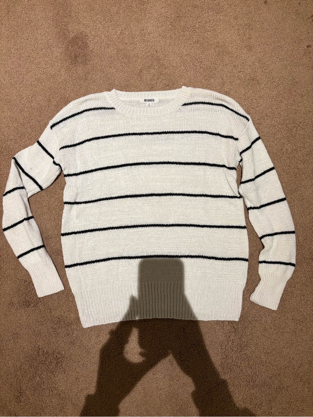 BB Dakota Crewneck Sweater White with Black Stripes size small